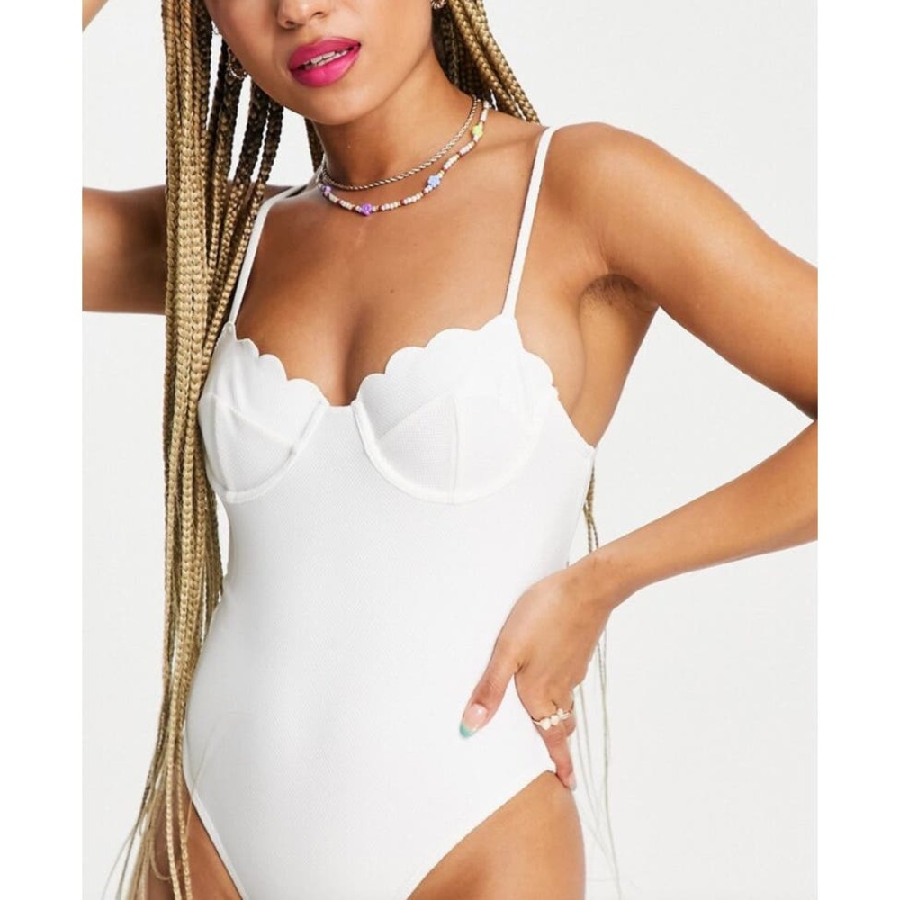 ASOS XS white Underwire Scalloped Swimsuit